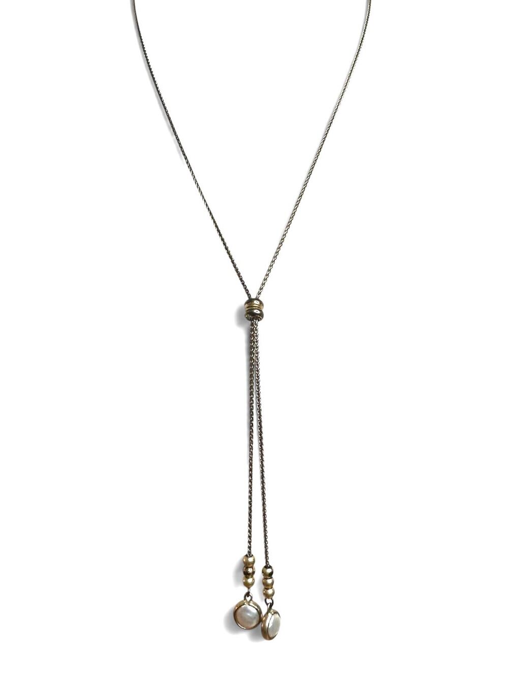 Lucky Brand Gold Tone Mother of Pearl Lariat Necklace Y Drop Bead Vintage Boho